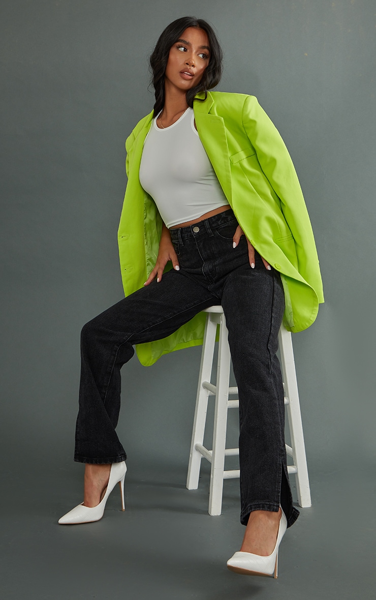 Petite Black Straight Leg Split Hem Jeans image 1