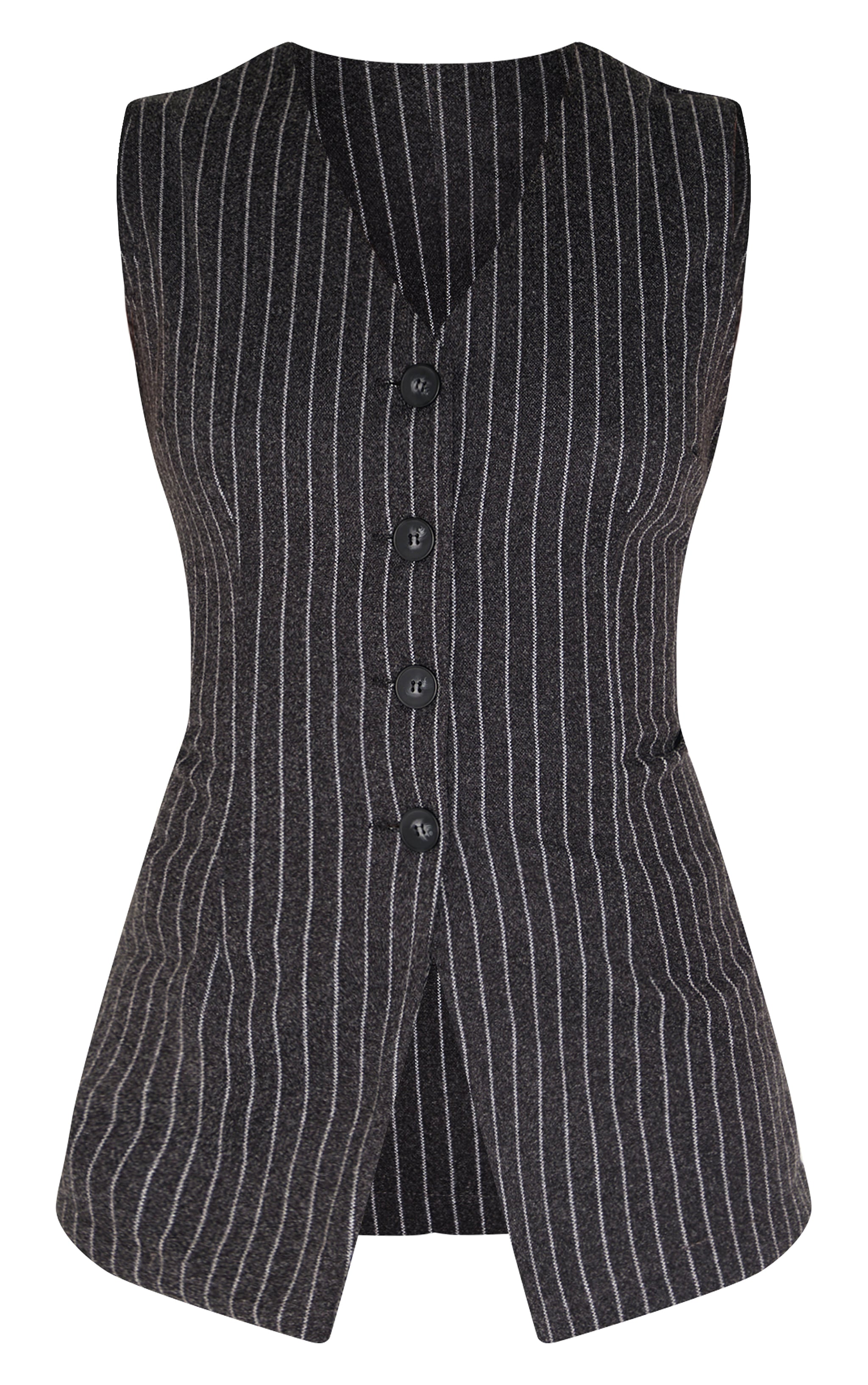 Charcoal Pinstripe Wool Look Longline Waistcoat image 5