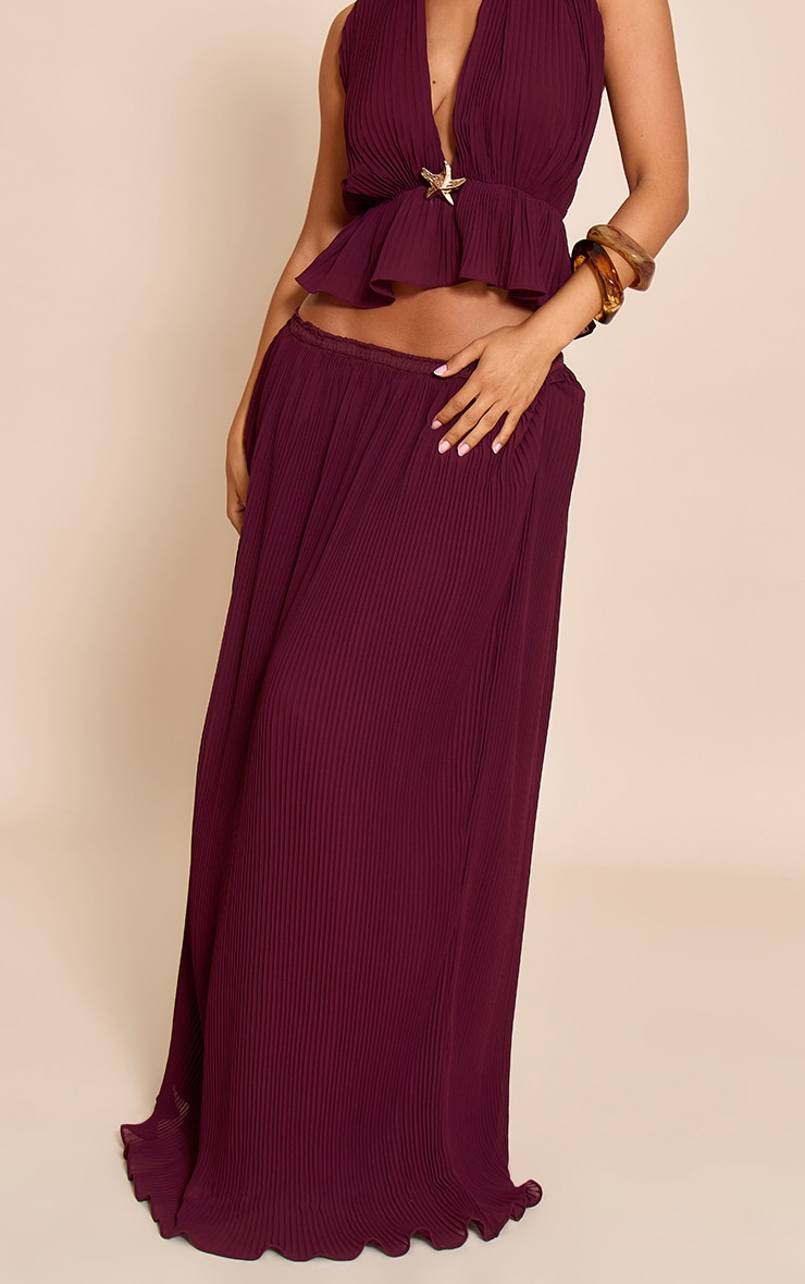 Petite Wine Plisse Fitted Waist Maxi Skirt image 4