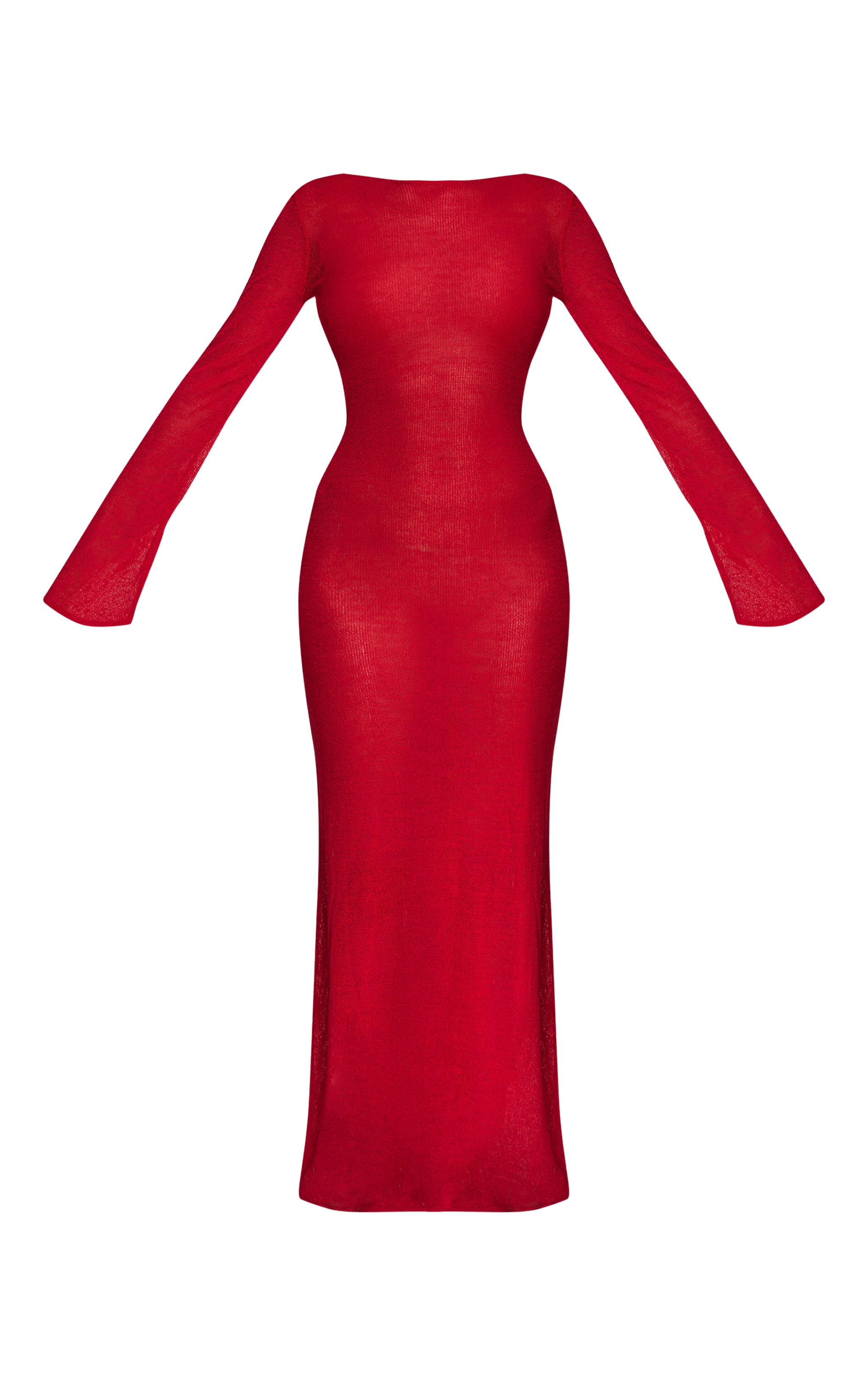 Red Filigree Knit Backless Maxi Beach Dress image 5