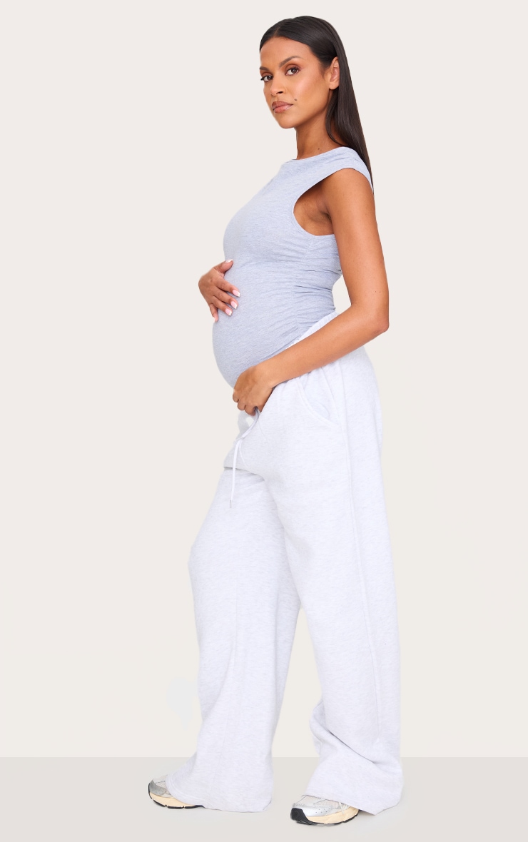 Maternity Grey Marl Boat Neck Side Ruched Detail Top image 3