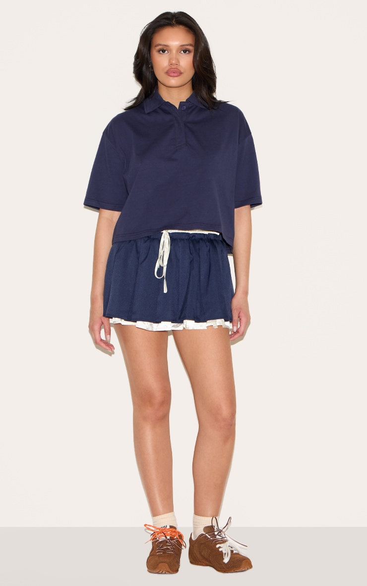 Navy Oversized Short Sleeve Polo Top image 3