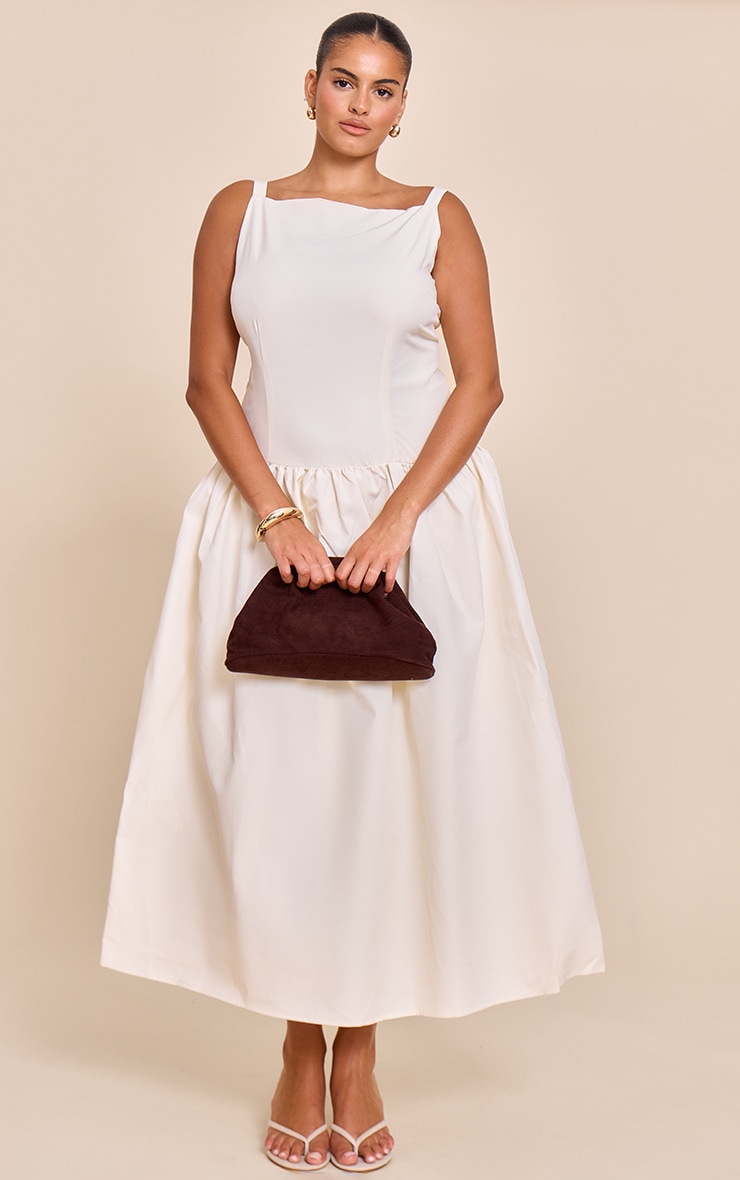 Plus Cream Dropped Waist Midaxi Dress image 1
