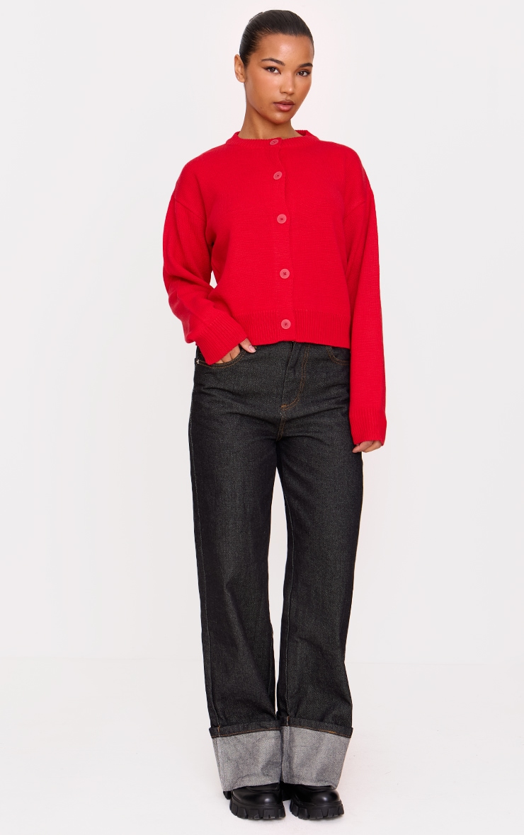 Cherry Red Soft Knit Button Up Cropped Cardigan image 3