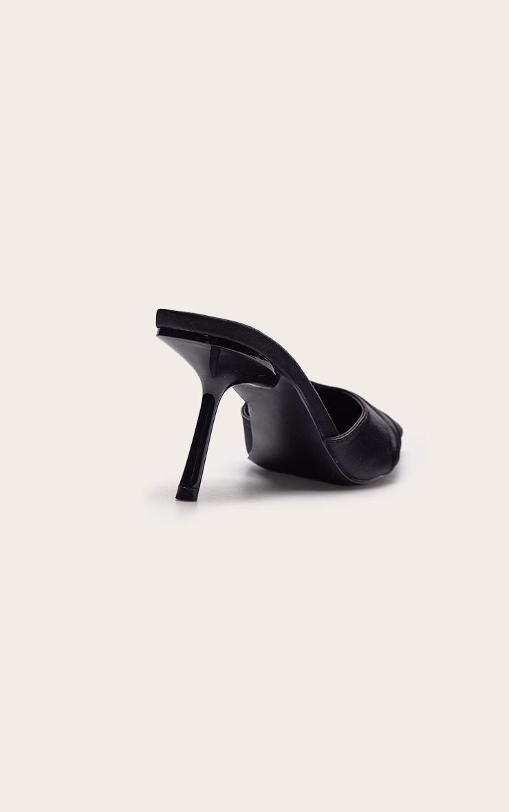 Black Satin Kick Heeled Mule image 4