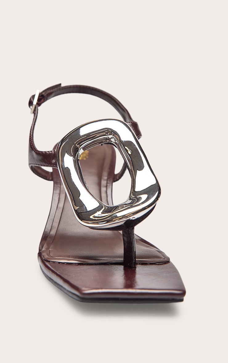Chocolate Plum Silver Hardware Toe Thong Heeled Sandal image 5