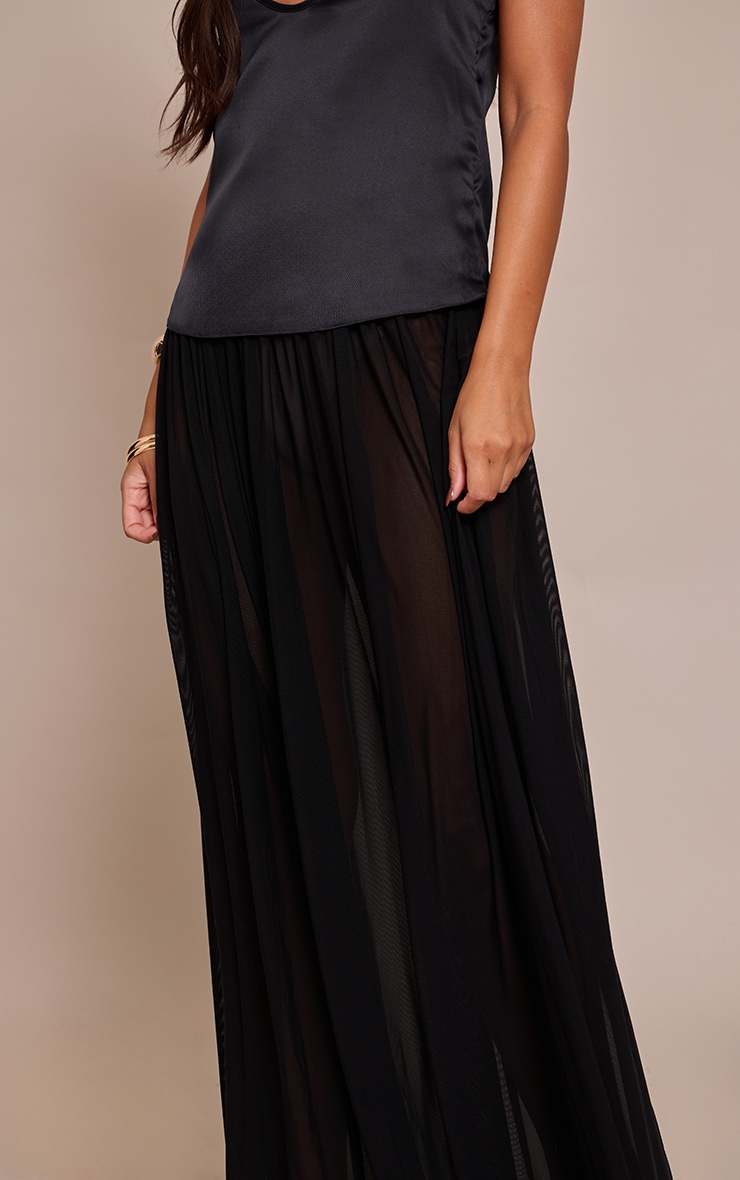 Black Mesh Drape Maxi Skirt image 4