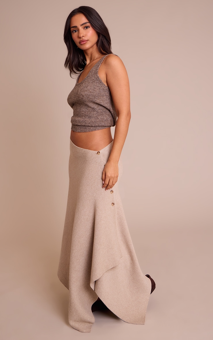Petite Beige Asymmetric Maxi Skirt image 2