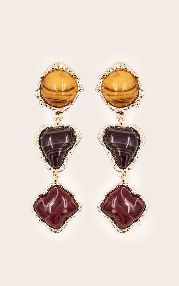 Gold Textured Tri Coloured Stone Draped Earrings image 2