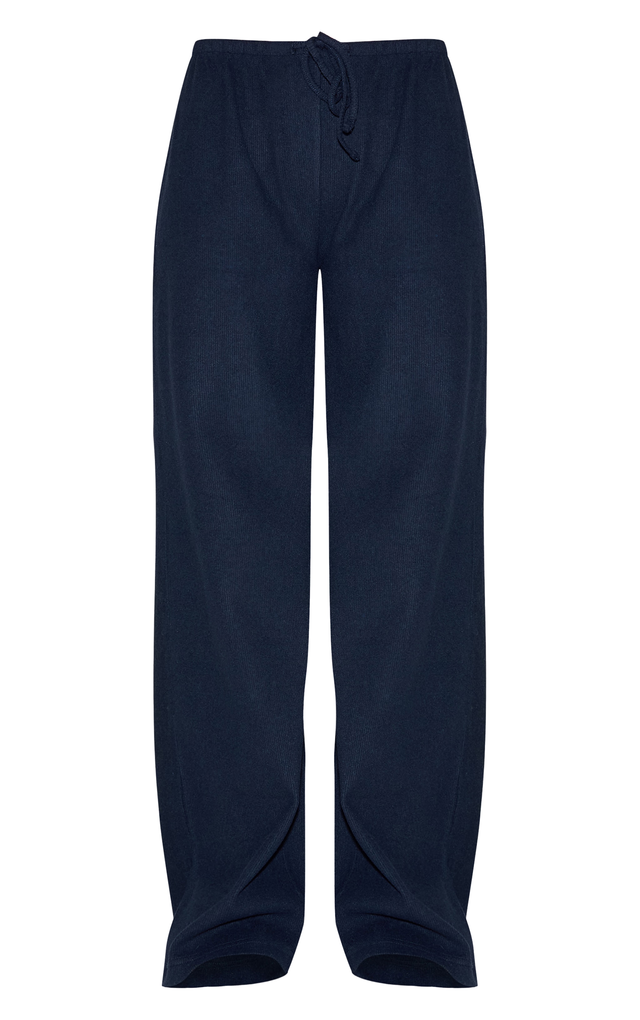 Navy Soft Ribbed Low Rise Wide Leg Pants image 5