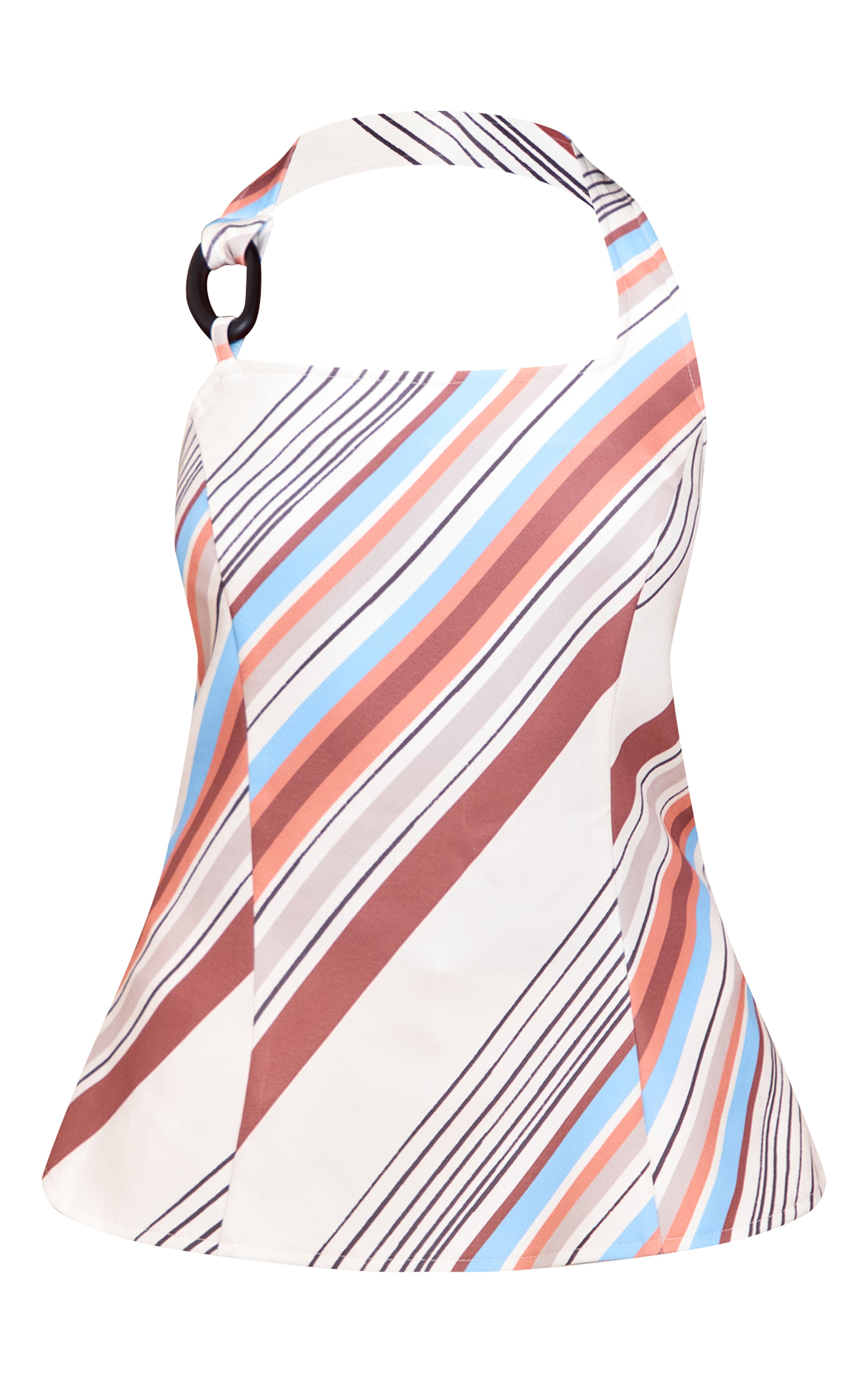 Blue Striped Woven Halterneck Trim Detail Top image 5