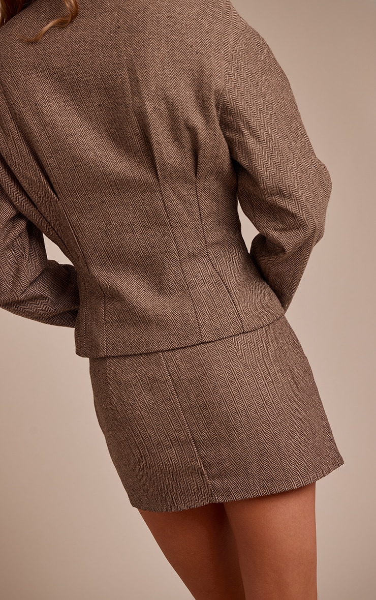 Brown Tweed Tailored Woven Micro Mini Skirt image 3