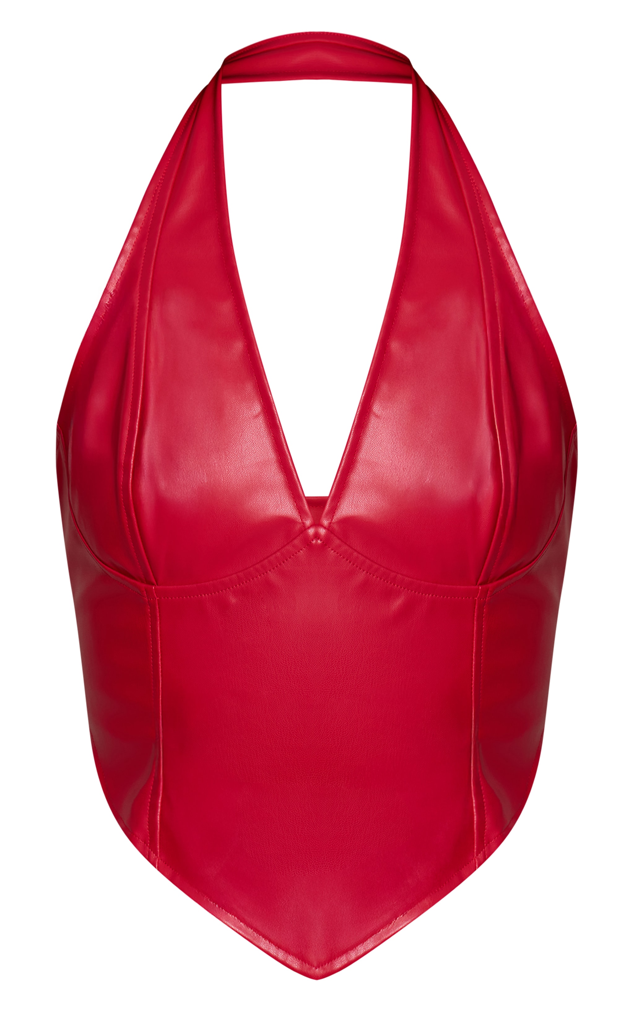 Red Faux Leather Halterneck Crop Top image 5