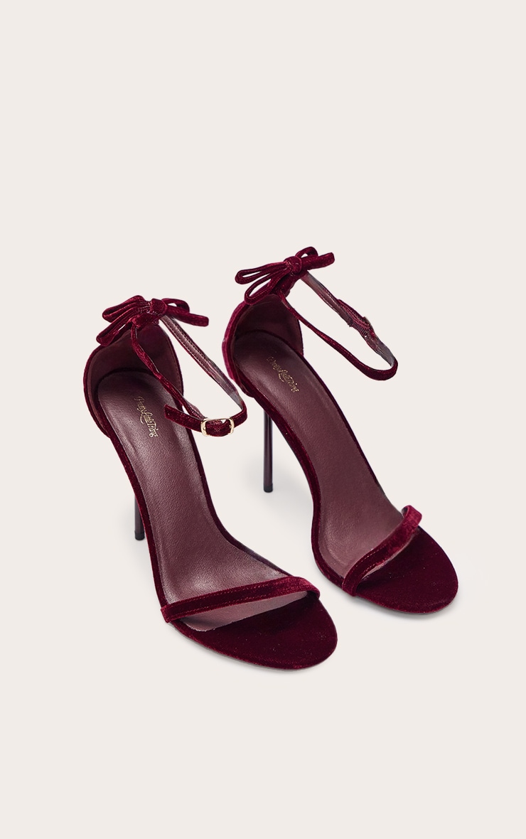 Burgundy Velvet Bow Back Heeled Sandals image 3
