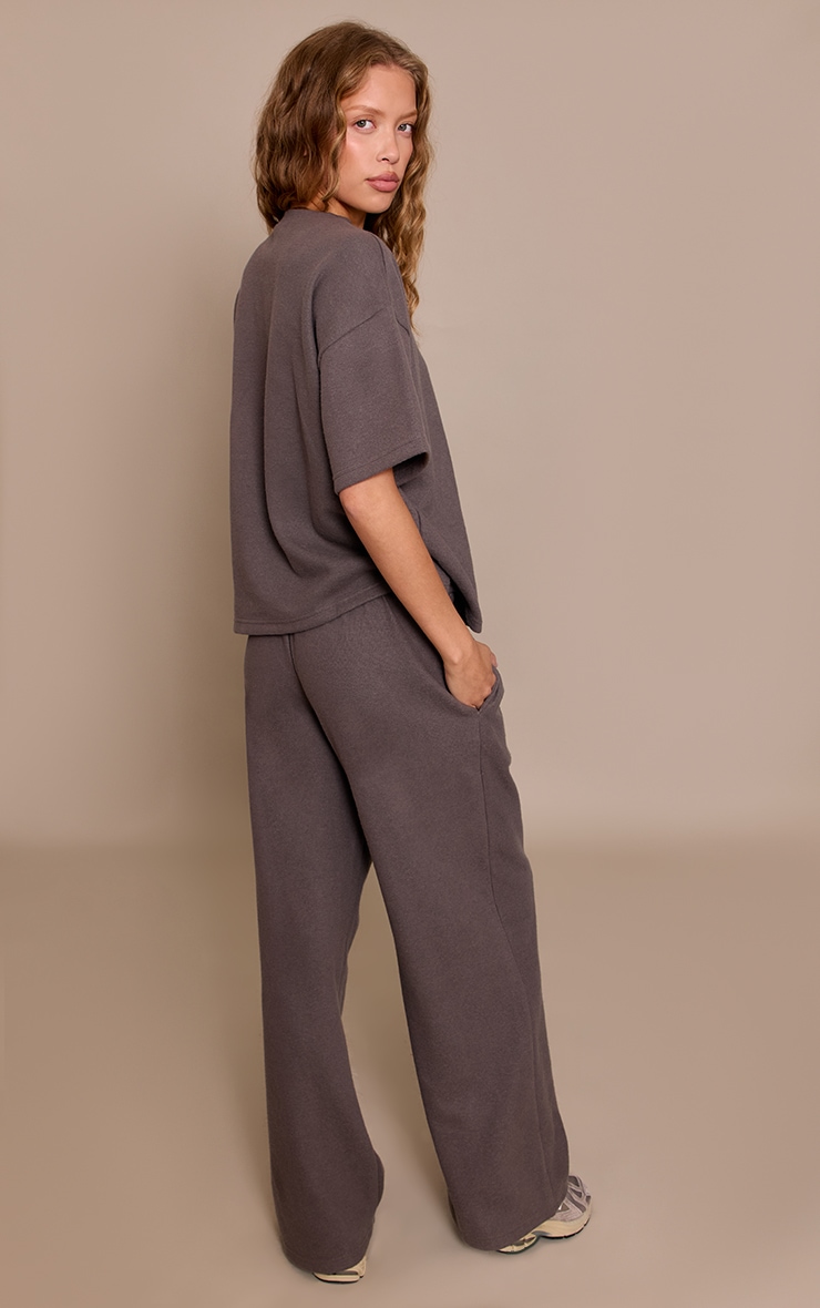 Charcoal Soft Touch Wide Leg Track Pants image 3