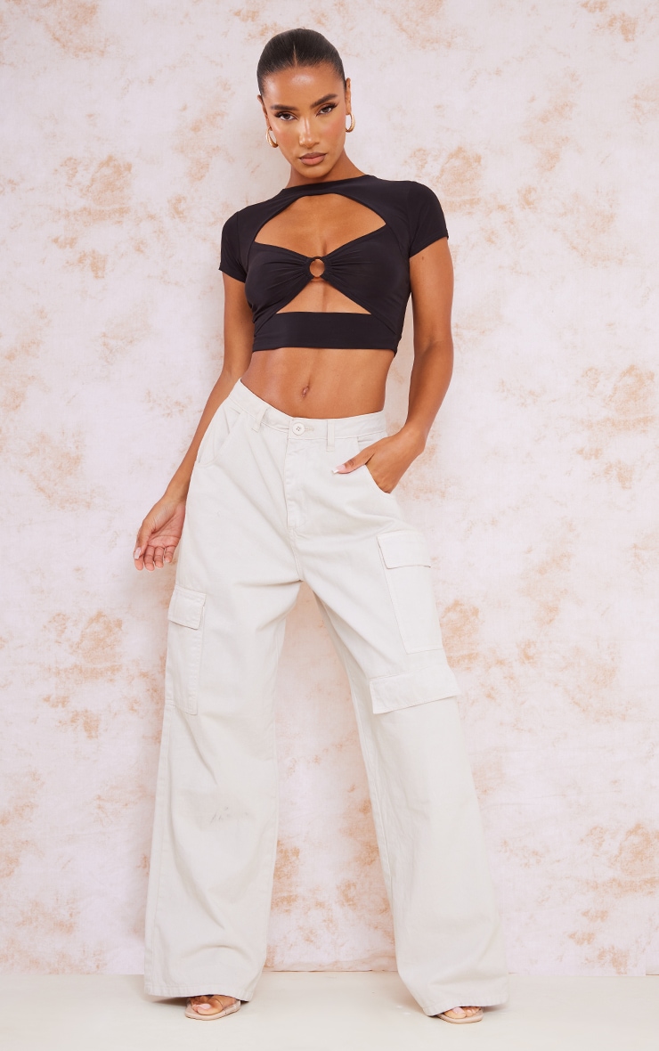 Black Slinky Ring Detail Cut Out Crop Top image 3