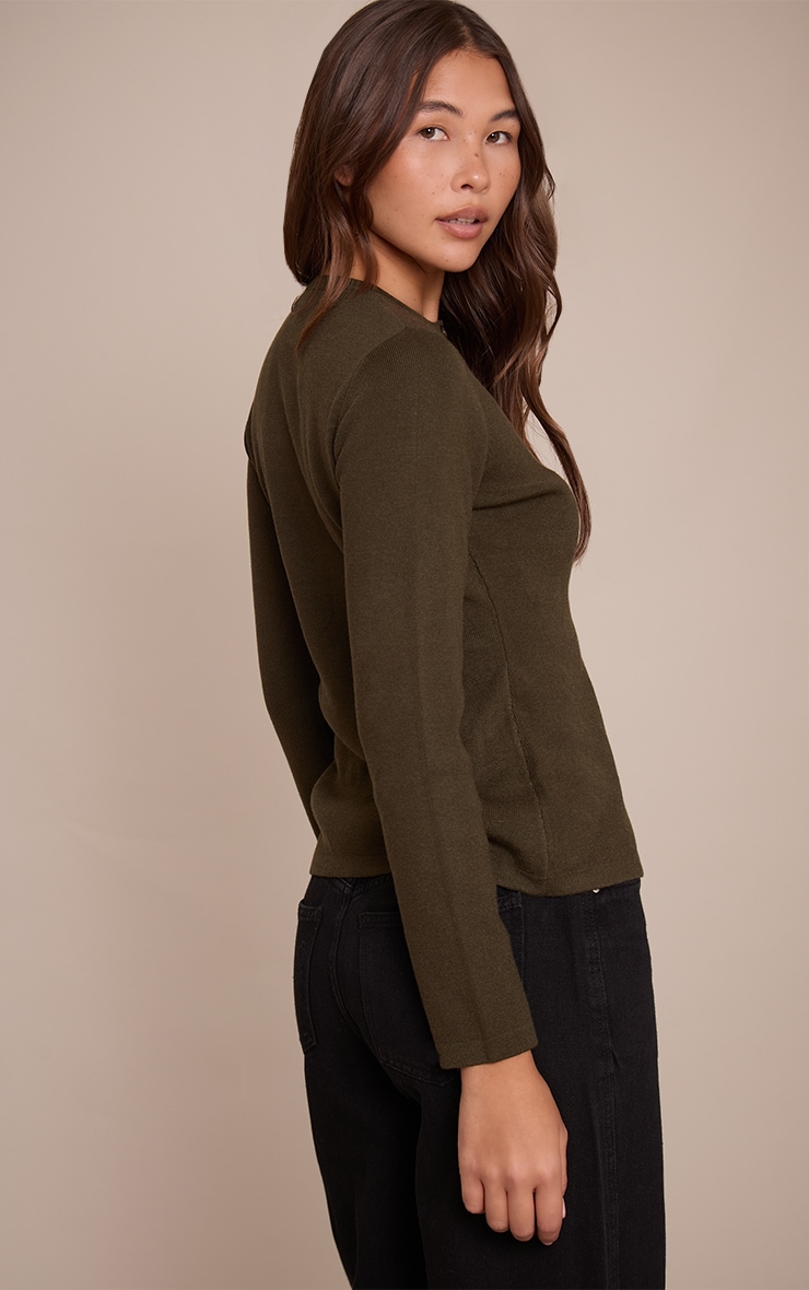 Khaki Rib Knitted Button Down Cardigan  image 2