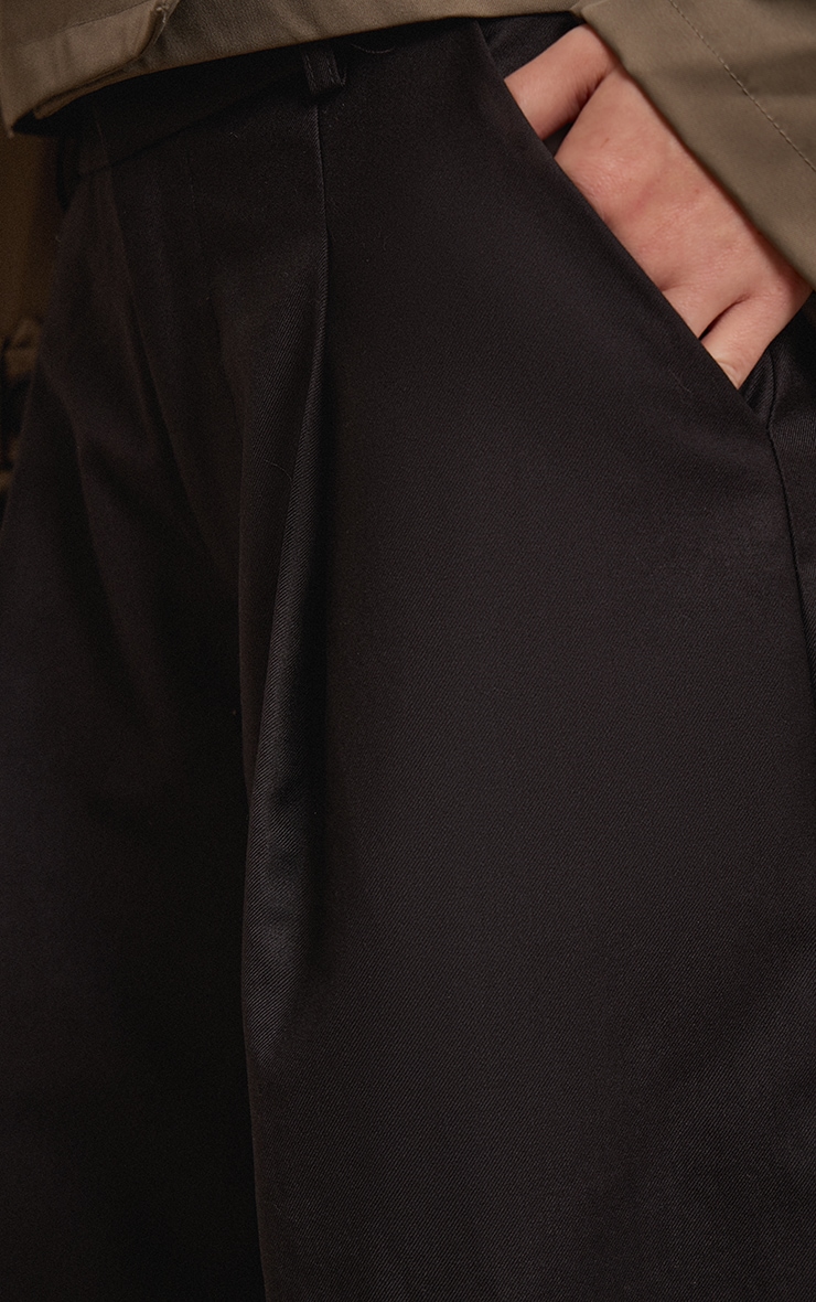  Black Woven Double Pleat Wide Leg Pants
