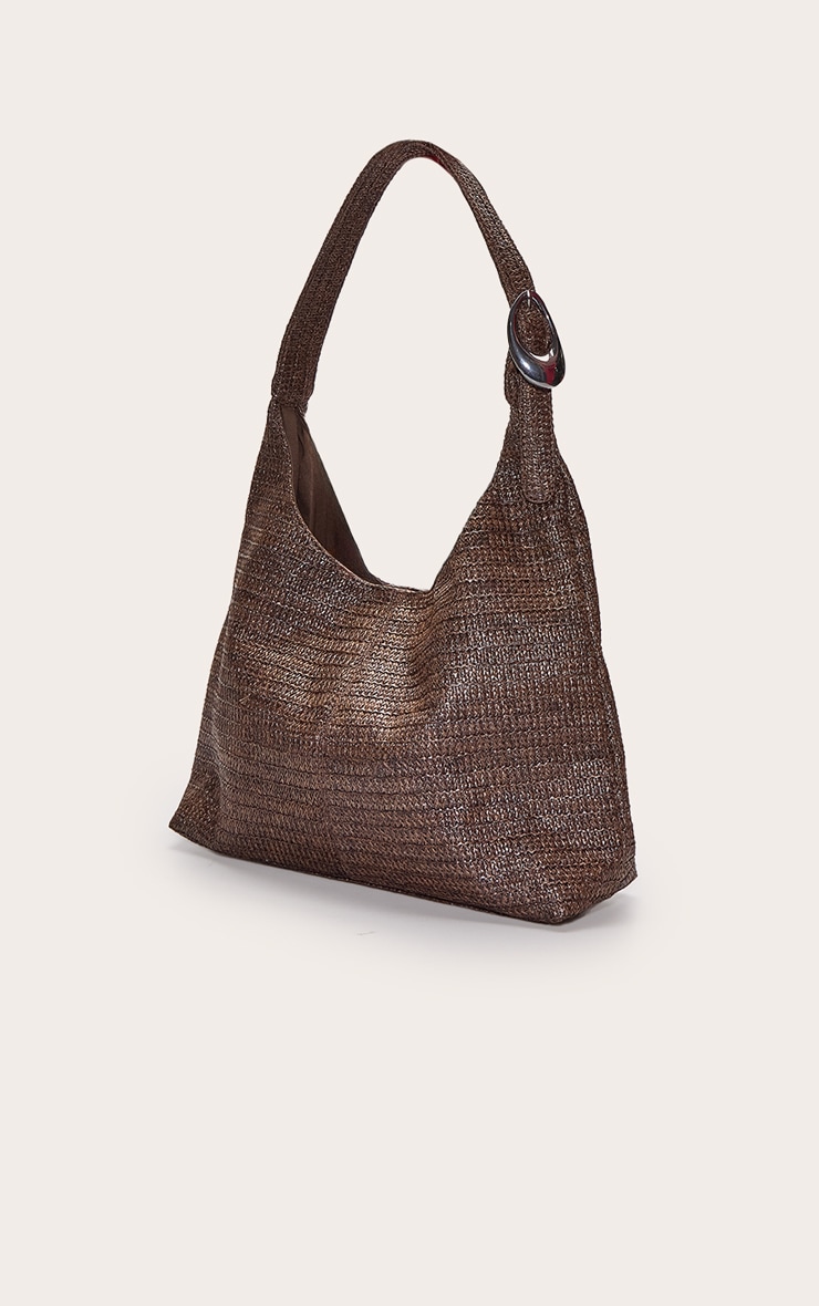 Chocolate Raffia Silver Buckle Large Tote Bag image 2
