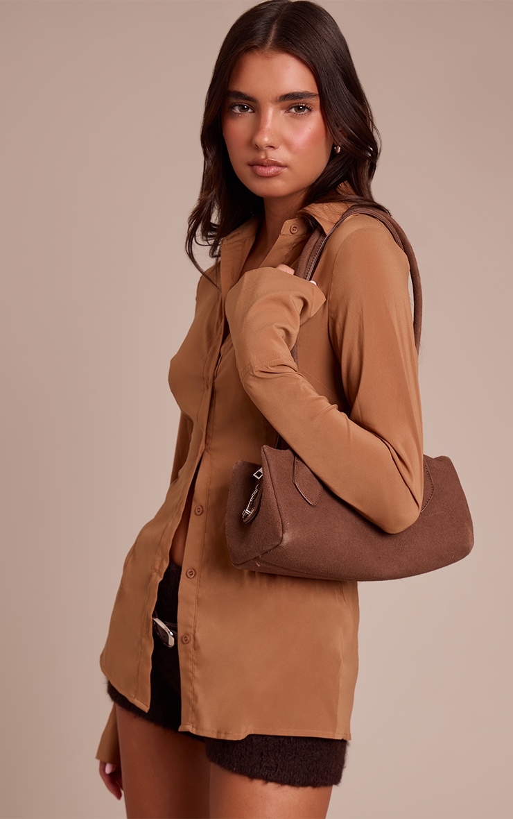 Tan Chiffon Fitted Shirt image 1