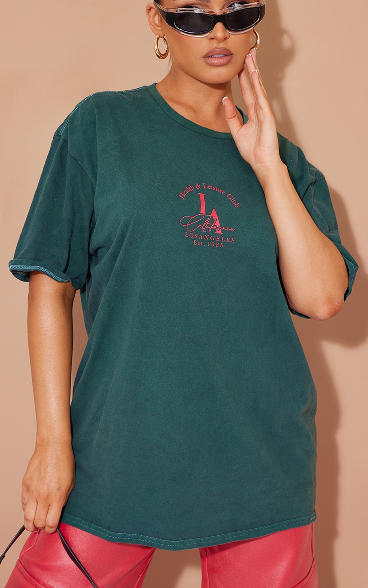 Forest Green Health And Leisure Printed Washed T Shirt image 1