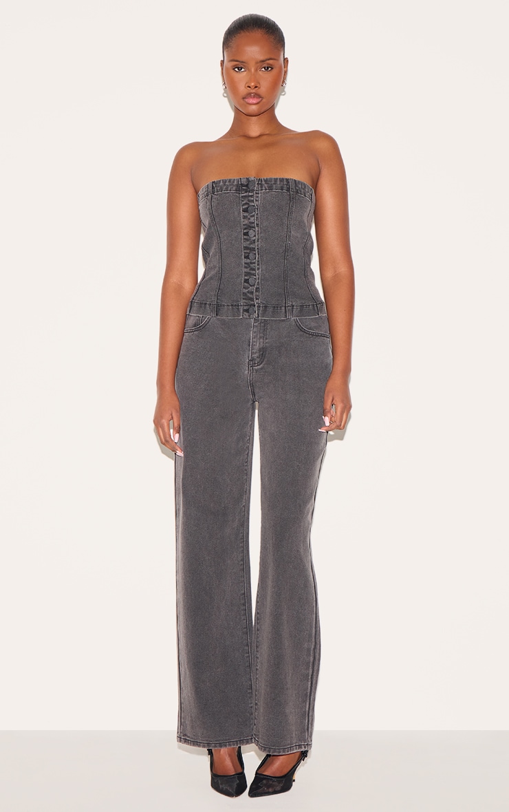 Black Fabric Covered Mid Waist Straight Leg Jeans | Denim