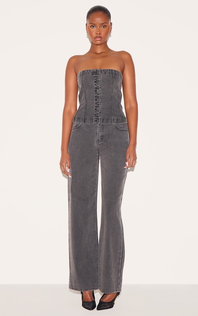 Washed Black Fabric Covered Button Mid Waist Straight Leg Jeans