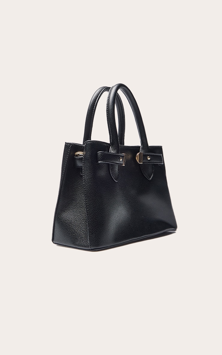 Black Buttery PU Gold Hardware Hand Bag image 3