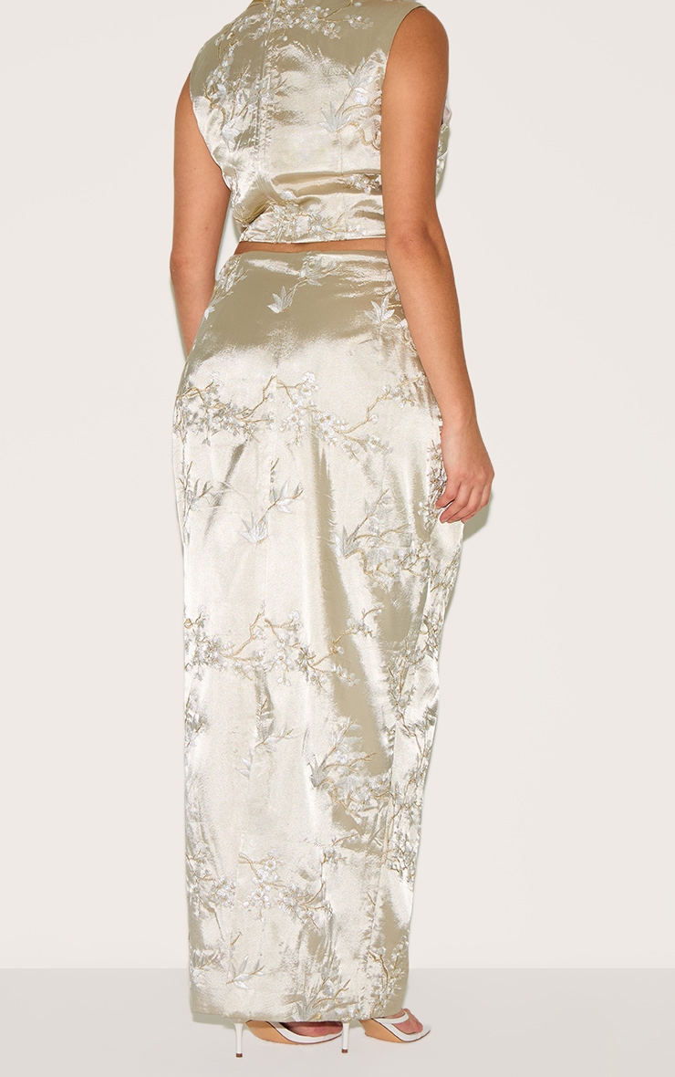 Plus Pastel Green Floral Embroidered Maxi Skirt image 3