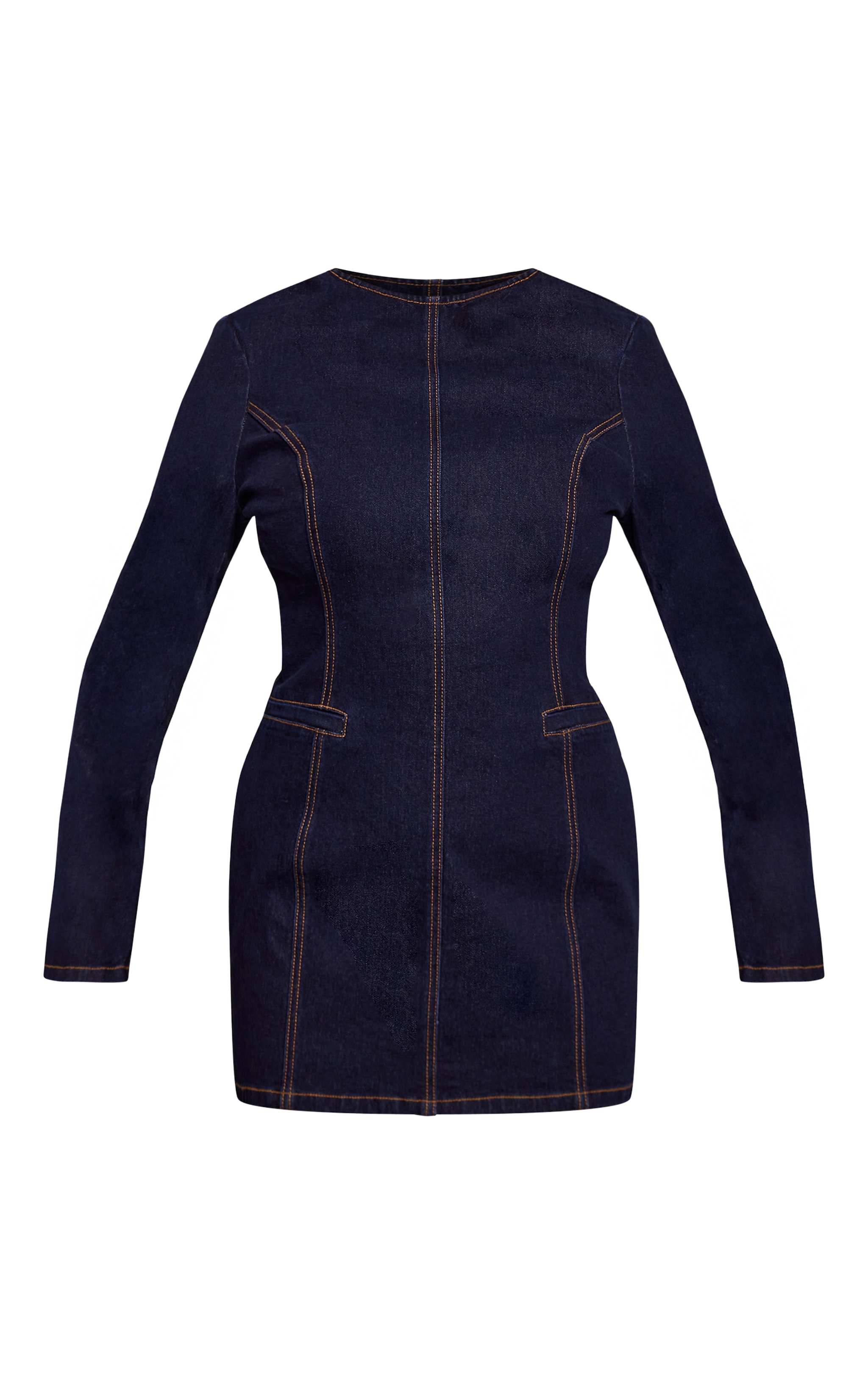 Shape Indigo Denim Seam Detail Long Sleeve Mini Dress image 5