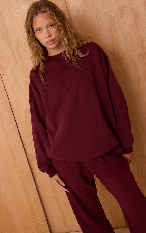 Wine PLT Embossed Crew Neck Sweatshirt
