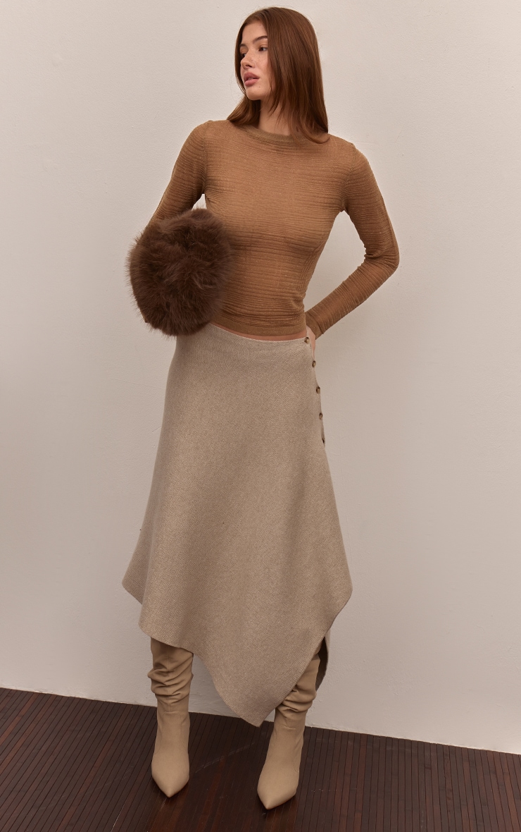 Top en maille tricot camel transparente à carreaux image 3