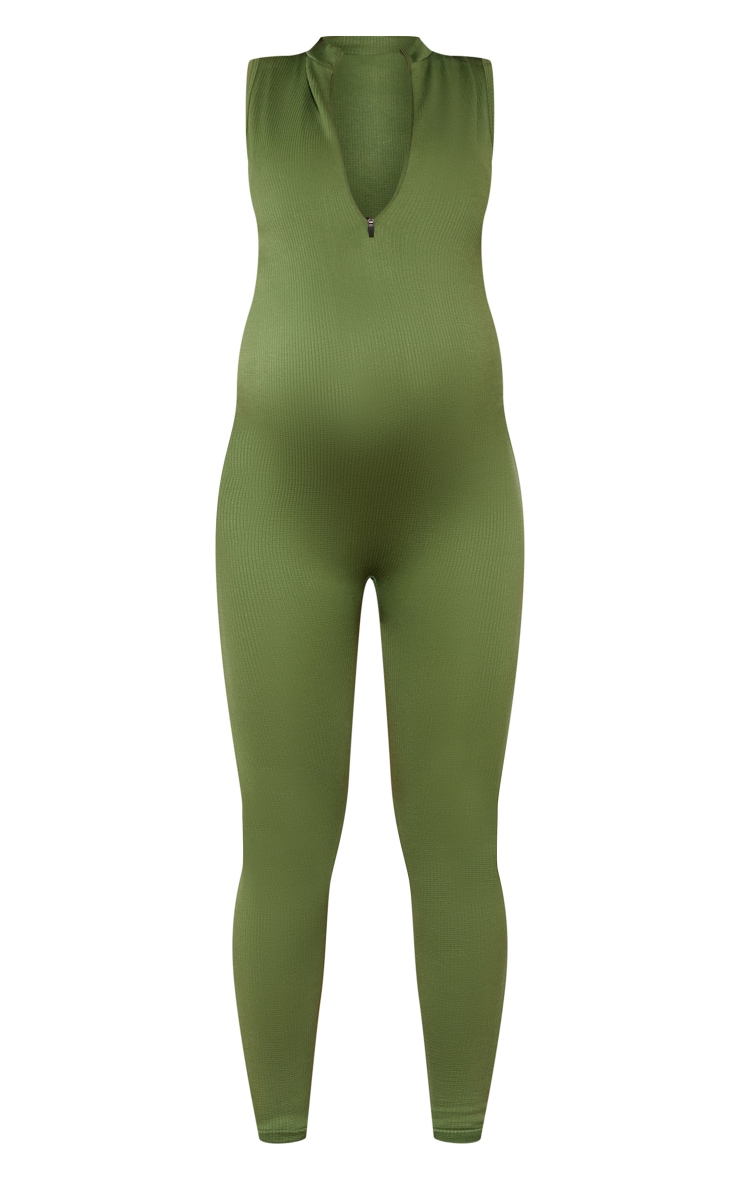 Maternity Khaki Rib Contour Rib Jumpsuit PrettyLittleThing AUS