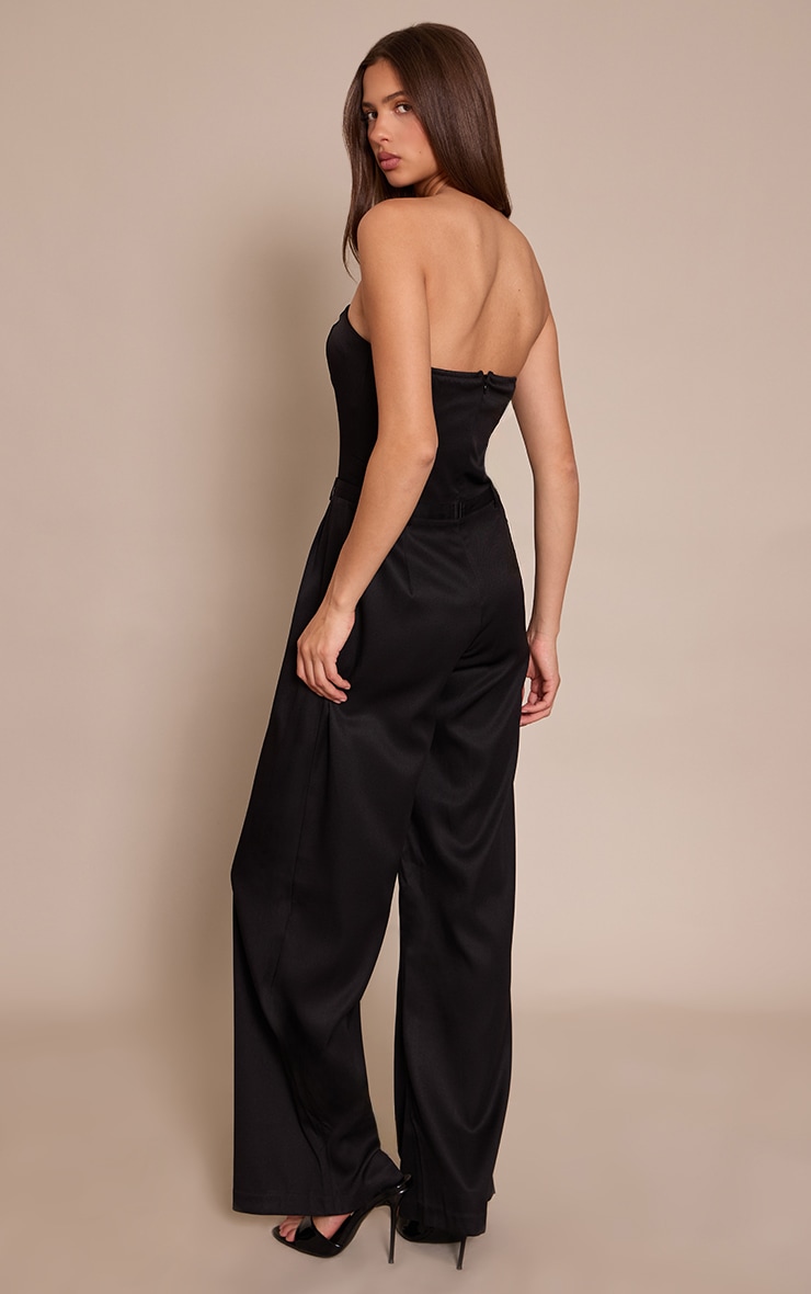 Black Bandeau Wrap Waist Straight Leg Jumpsuit image 2