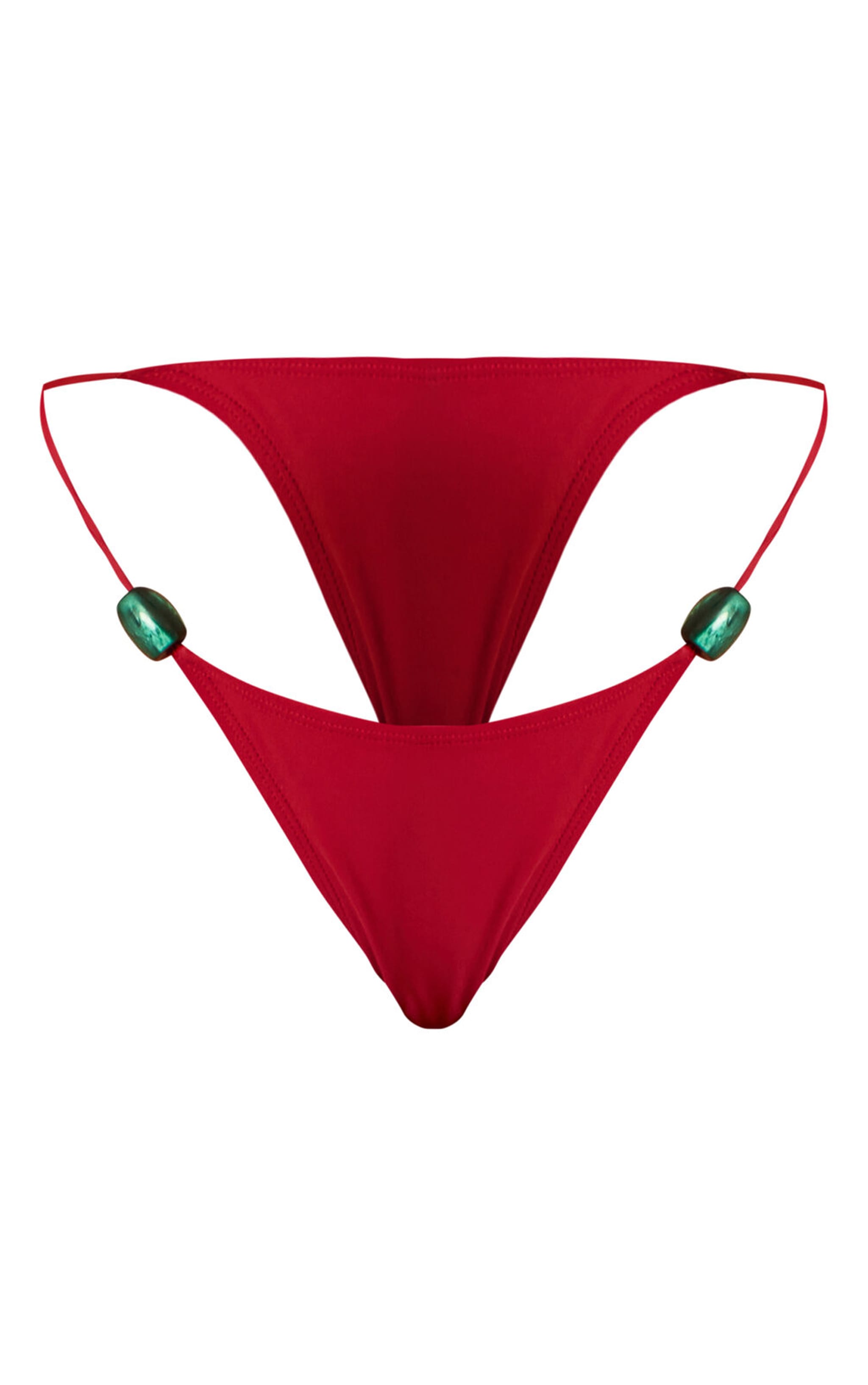 Bas de maillot de bain tanga rouge profond à empiècements perles image 5