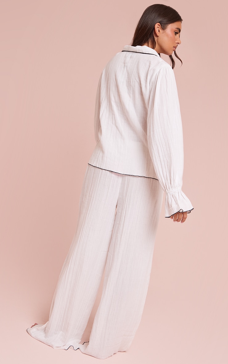 Contrast Piping Frill Sleeve Wide Leg Pyjamas image 2