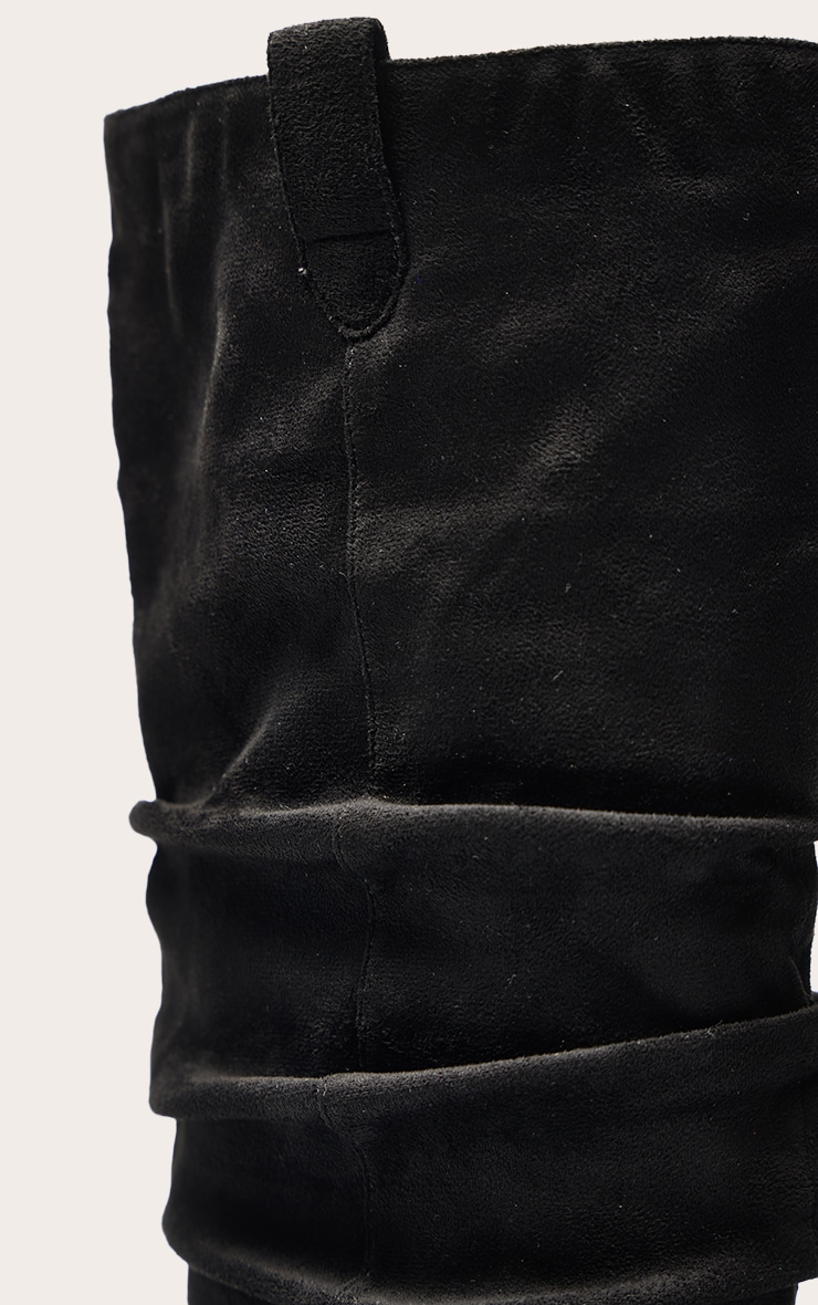  Black Faux Suede Low Heeled Ruched Knee High Boot image 5