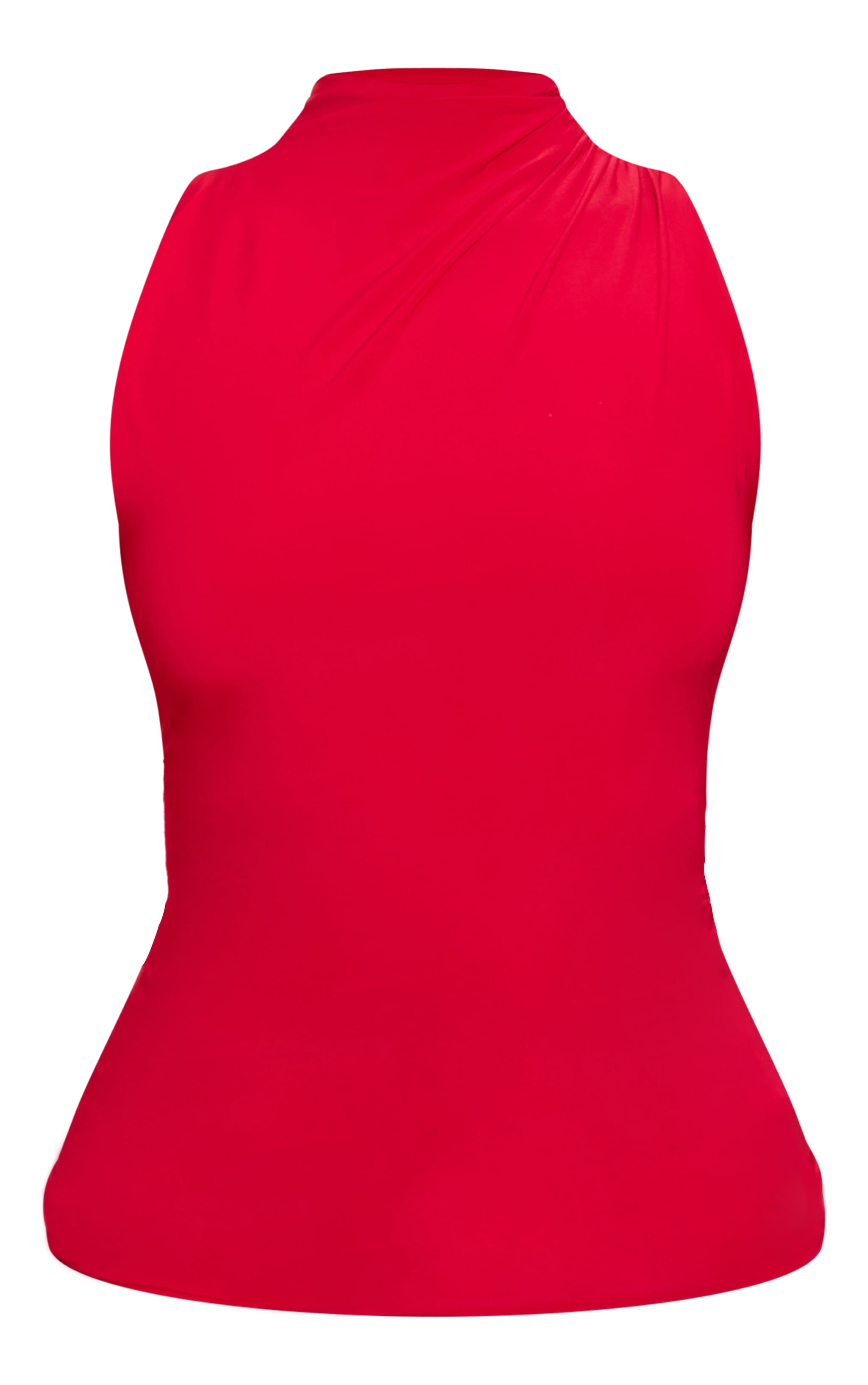 Tomato Red Double Layer Slinky Drapey High Neck Top image 5