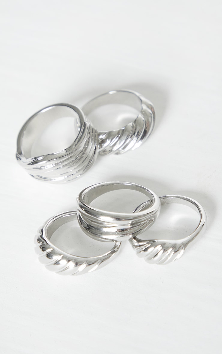 Silver 5 Assorted Chunky Ring Pack PrettyLittleThing