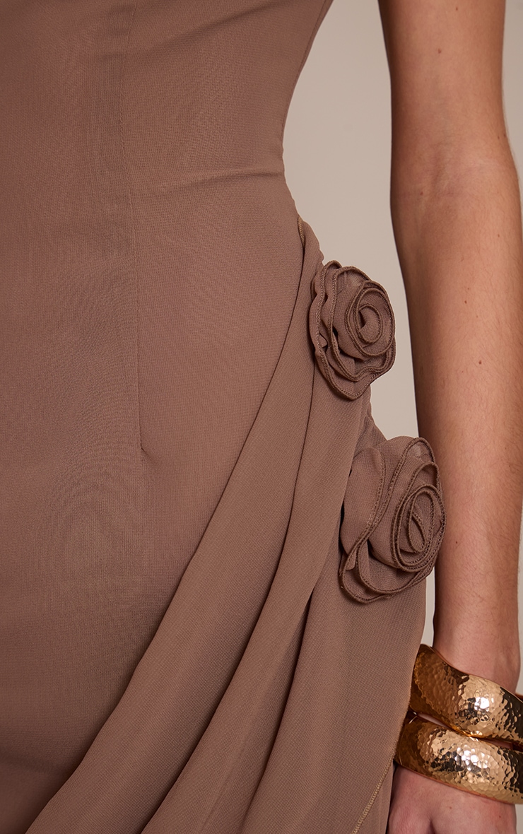 Mocha Chiffon Boat Neck Drape Detail Mini Dress image 4