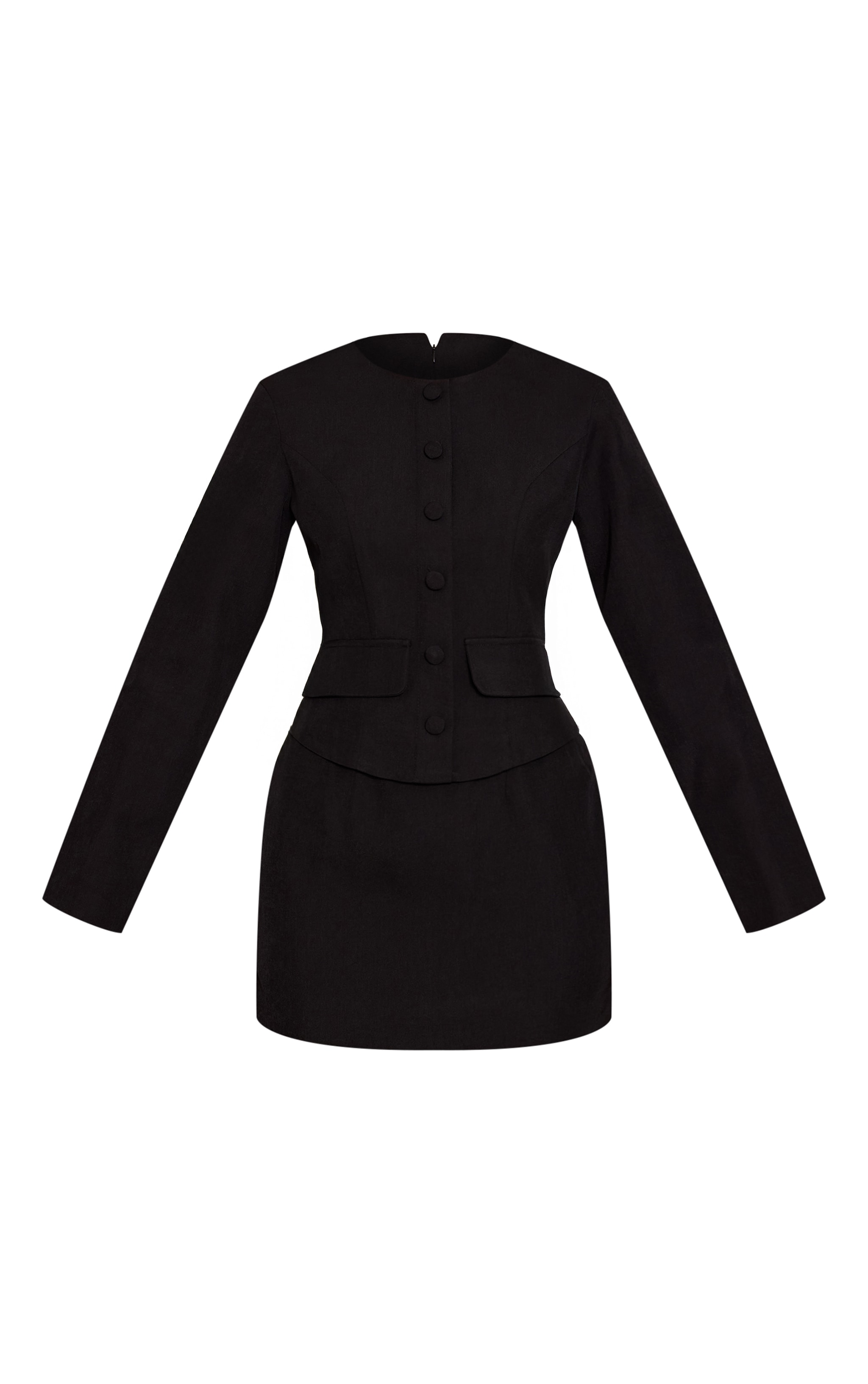 Black Woven Tailored Button Detail Mini Dress image 5