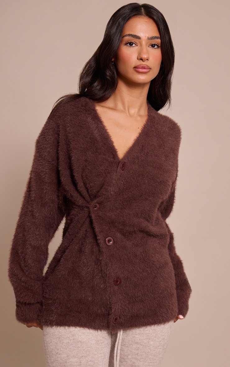 Petite Chocolate Asymmetric Button Up Jumper image 1