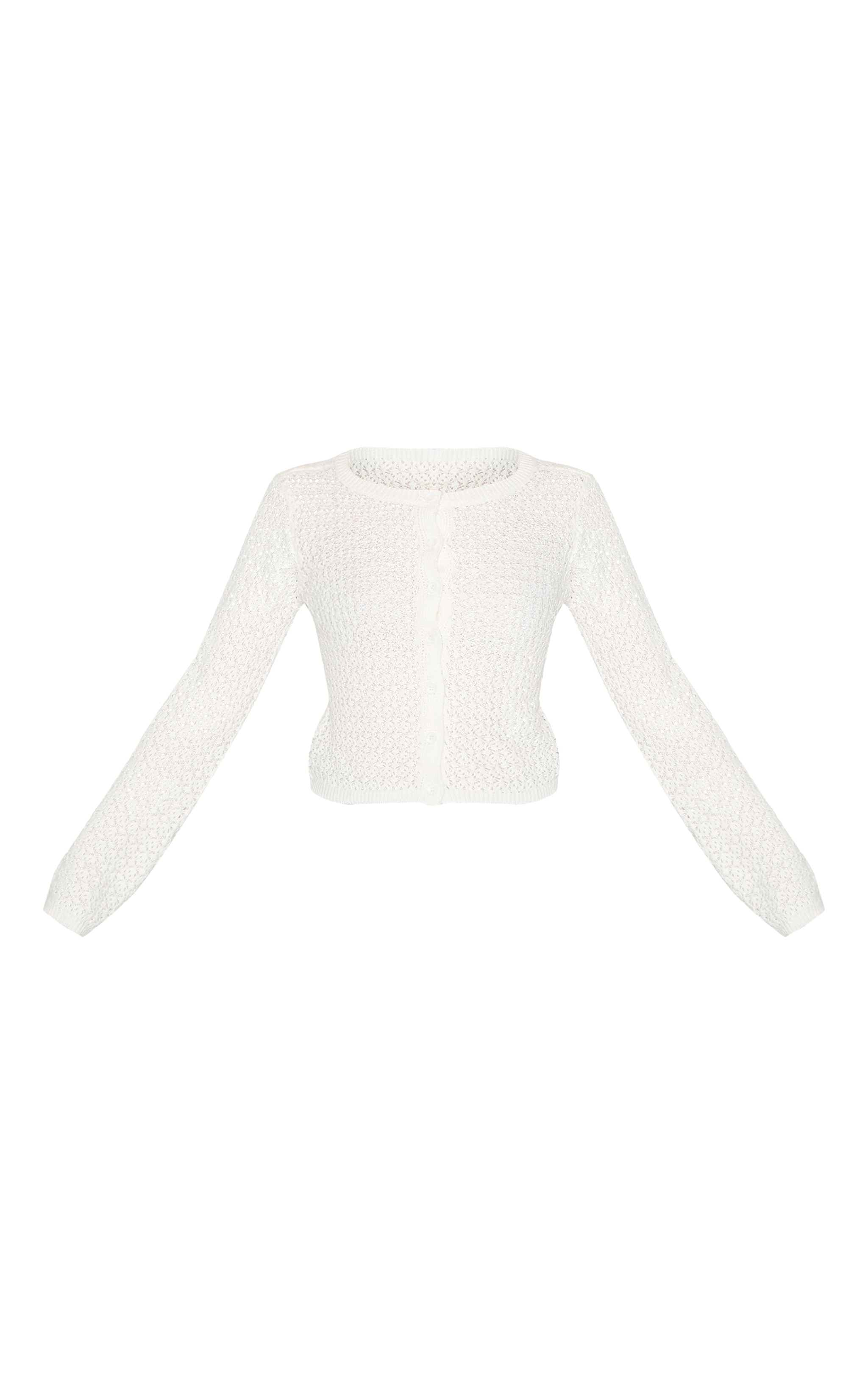 Petite Cream Knitted Crochet Button Through Long Top image 5