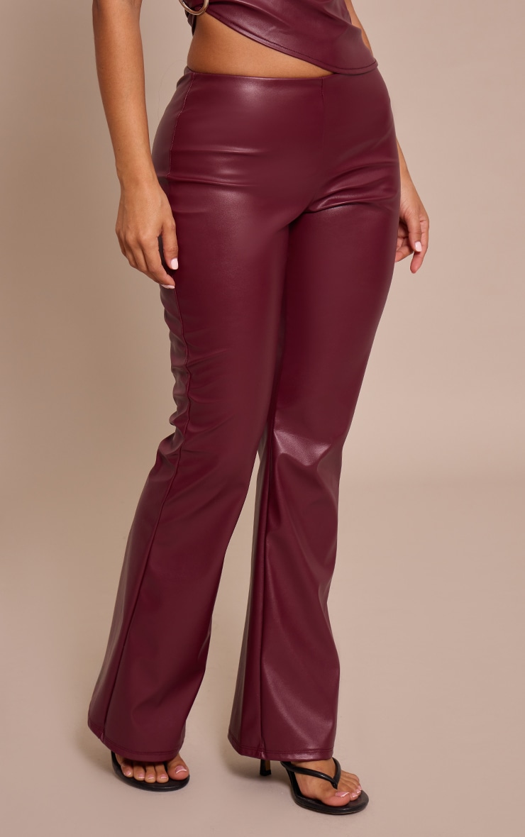 Petite Wine Faux Leather Fitted Flared Pants image 2