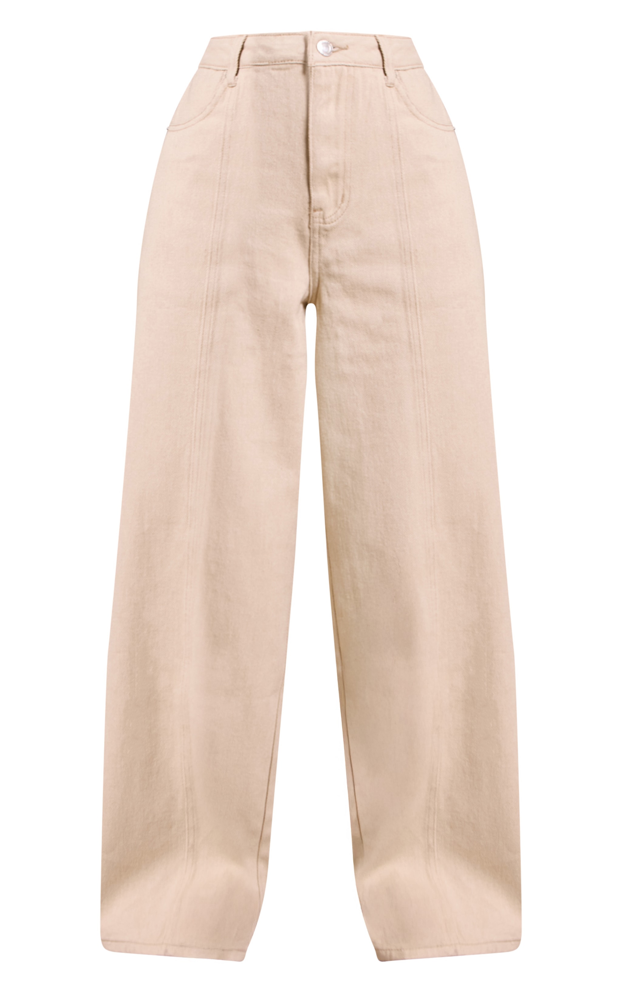 Petite Beige Wide Leg Seam Detail Jeans image 5