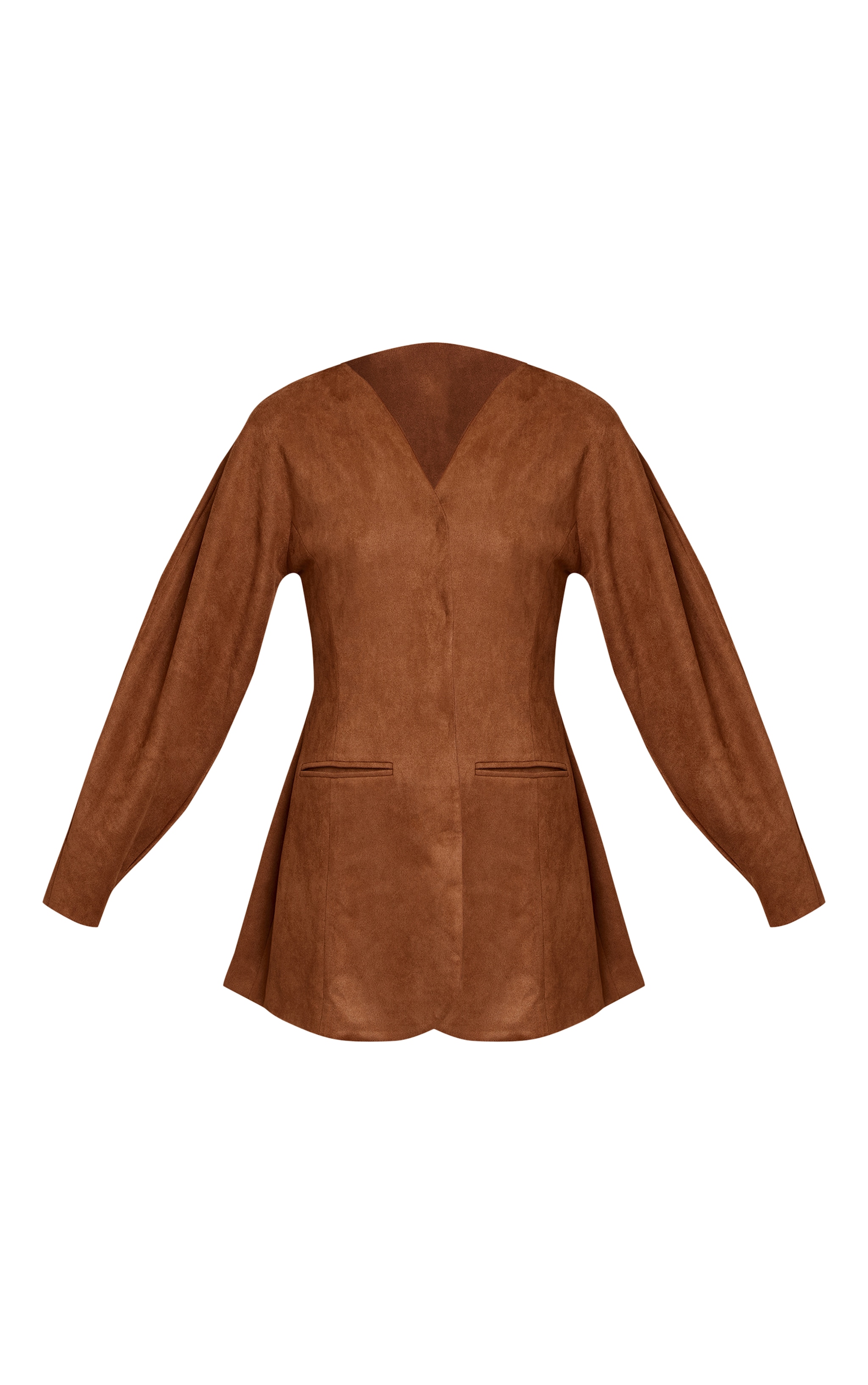 Brown Faux Suede Cocoon Sleeve Blazer Dress image 5