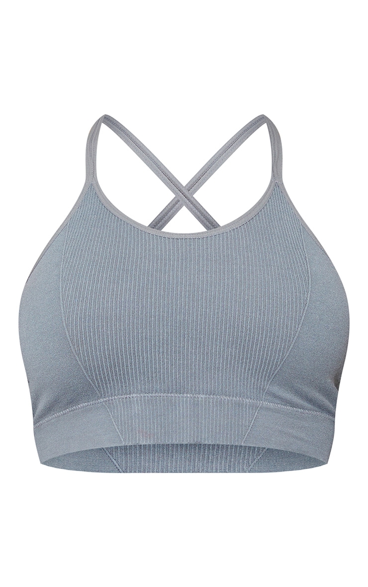 Brassière de sport sans coutures gris délavé côtelée image 5