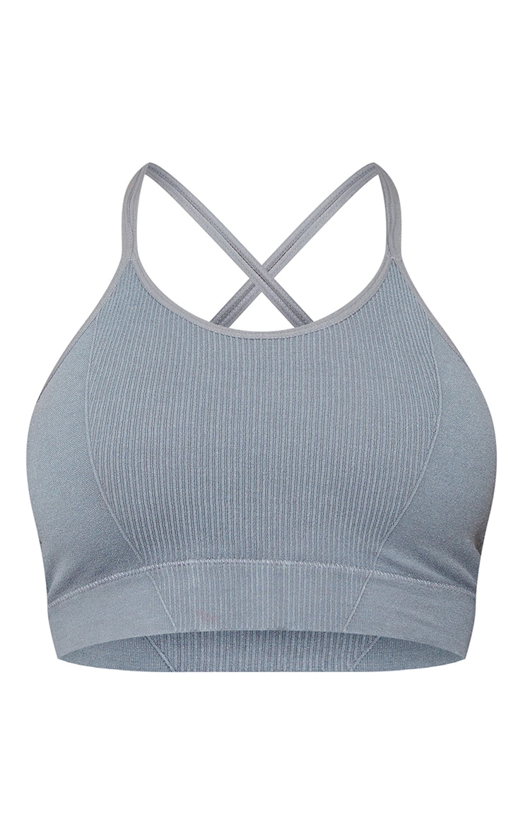 Grey Washed Rib Seamless Sports Bra image 5