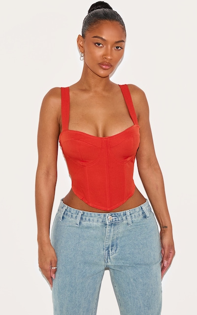 Shape Orange Woven Corset Crop Top