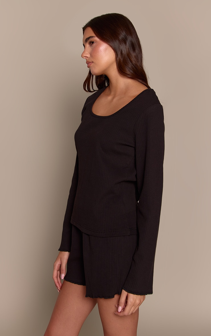 Black Ribbed Slouchy Pyjama Shorts image 4